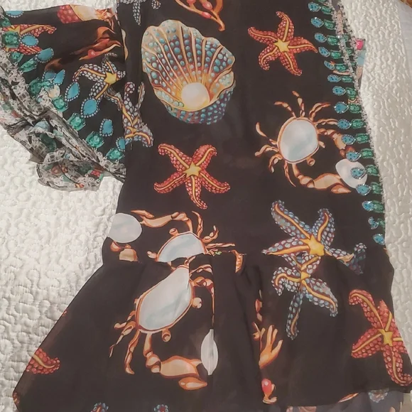 RANEES STARFISH RUFFLE DUSTER IN BLACK; One Size Fits Most,Size:Os P - Picture 7 of 12